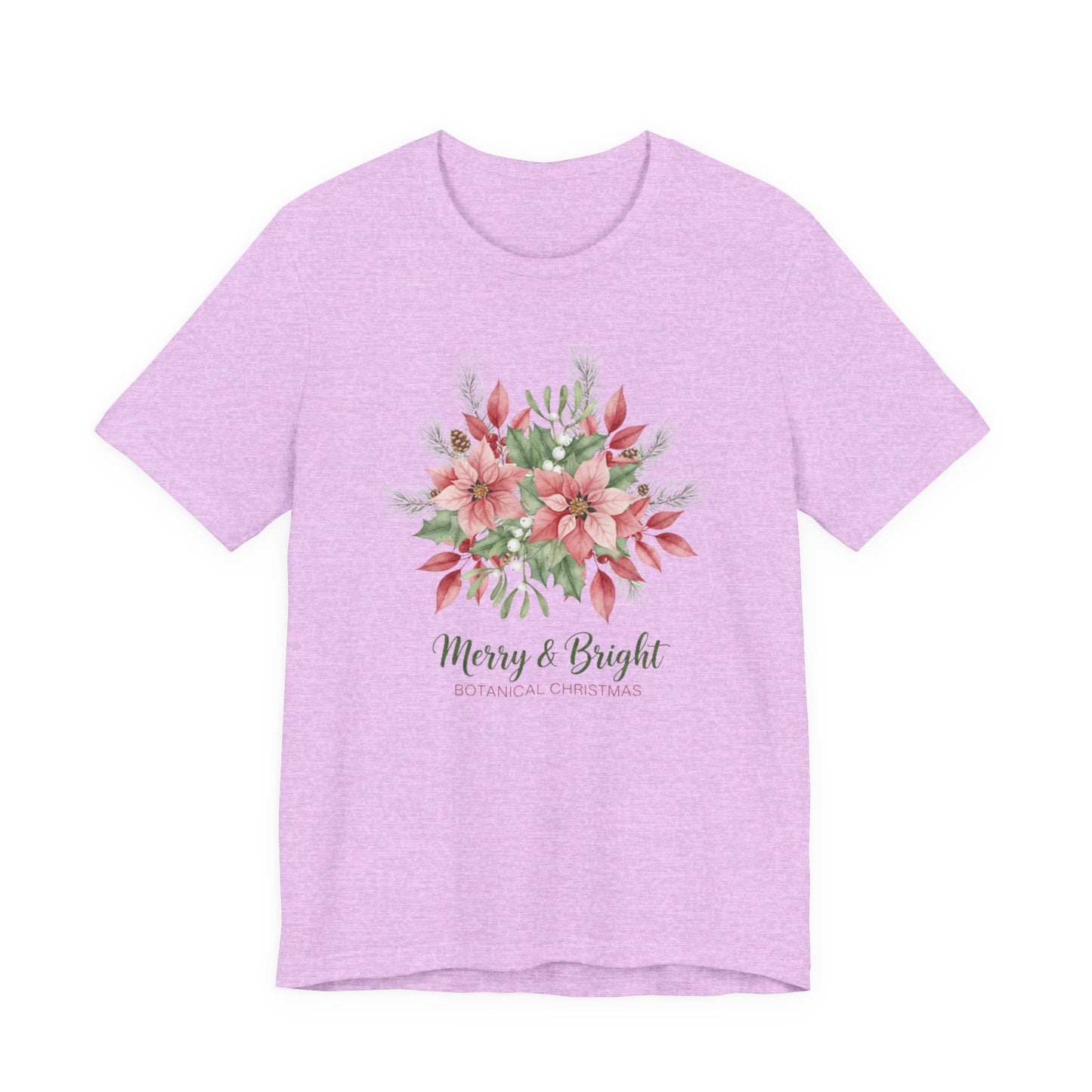 Merry & Bright Floral T-Shirt | Botanical Christmas Tee with Poinsettias