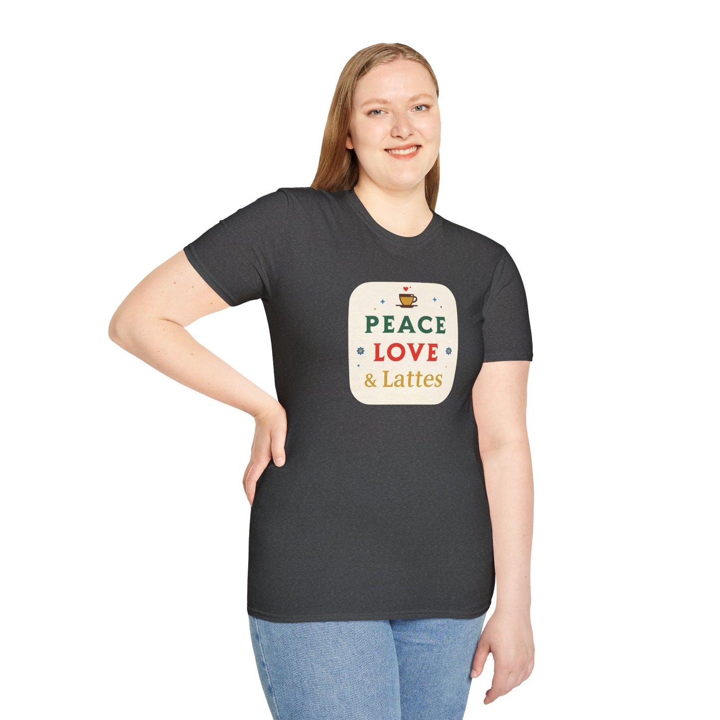 Peace, Love & Lattes T-Shirt | Cozy Coffee Lover Graphic Tee