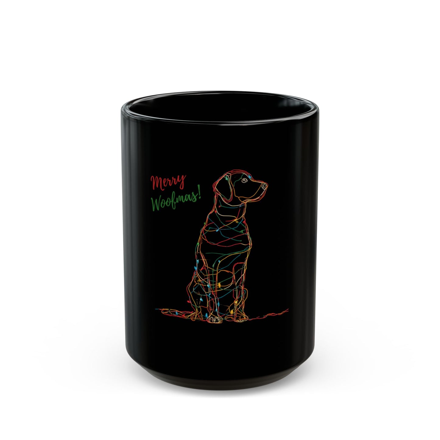 Merry Woofmas! Dog Christmas Mug — Black Center Design