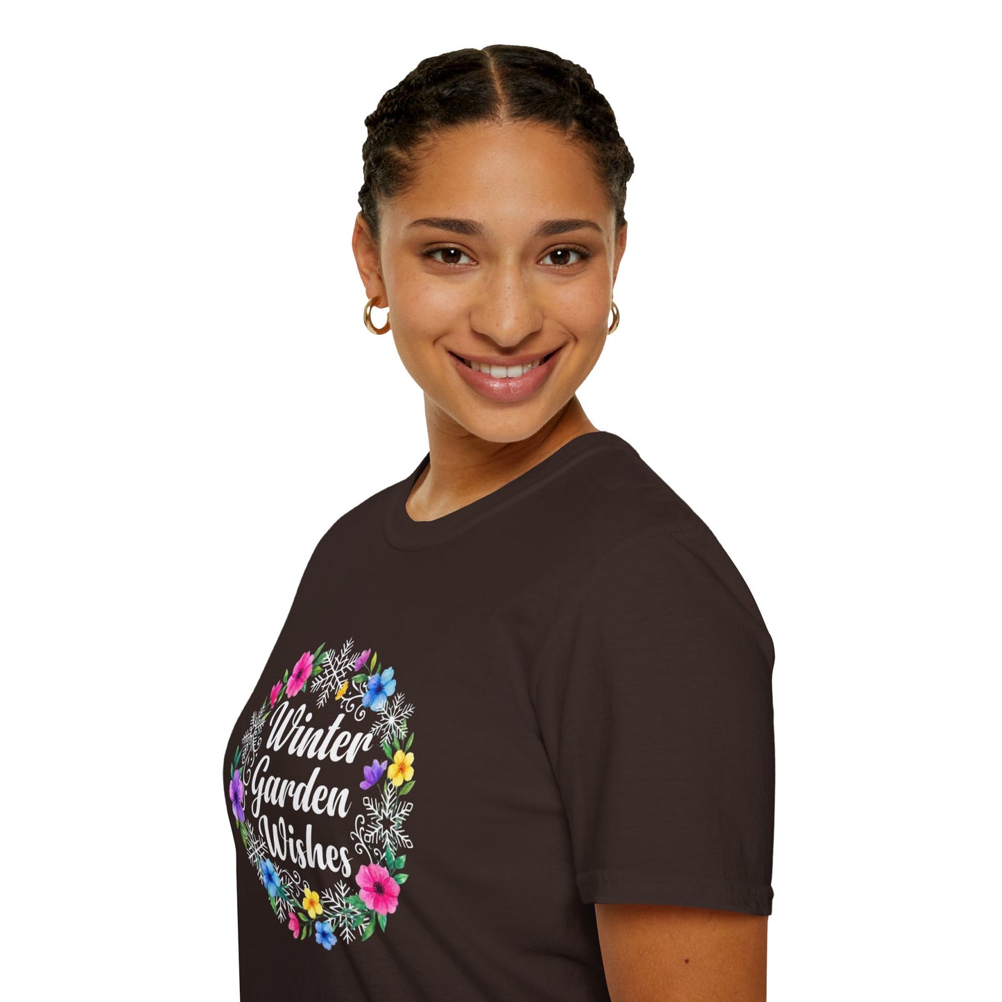 Winter Garden Wishes T-Shirt | Floral Winter Tee (Dark Colors)