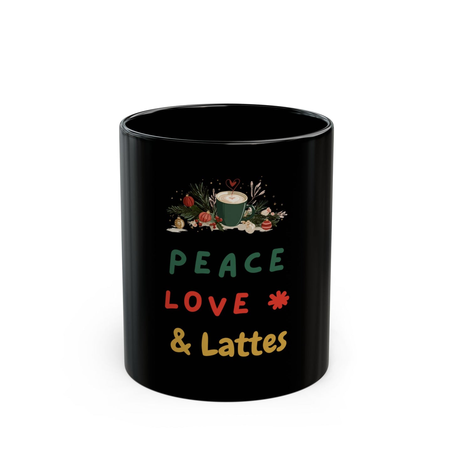 Peace, Love & Lattes Black Mug | Bold Coffee Lover Cup