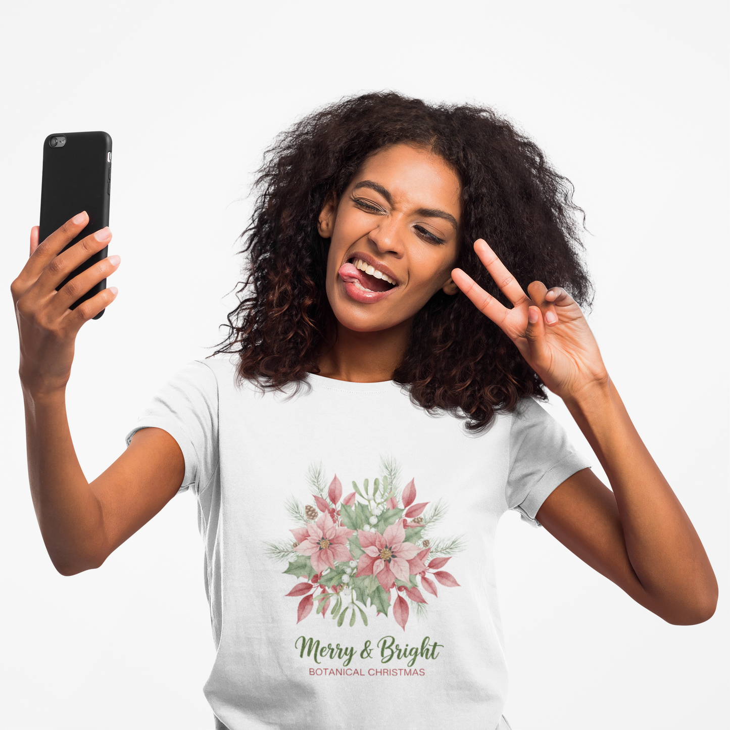 Merry & Bright Floral T-Shirt | Botanical Christmas Tee with Poinsettias
