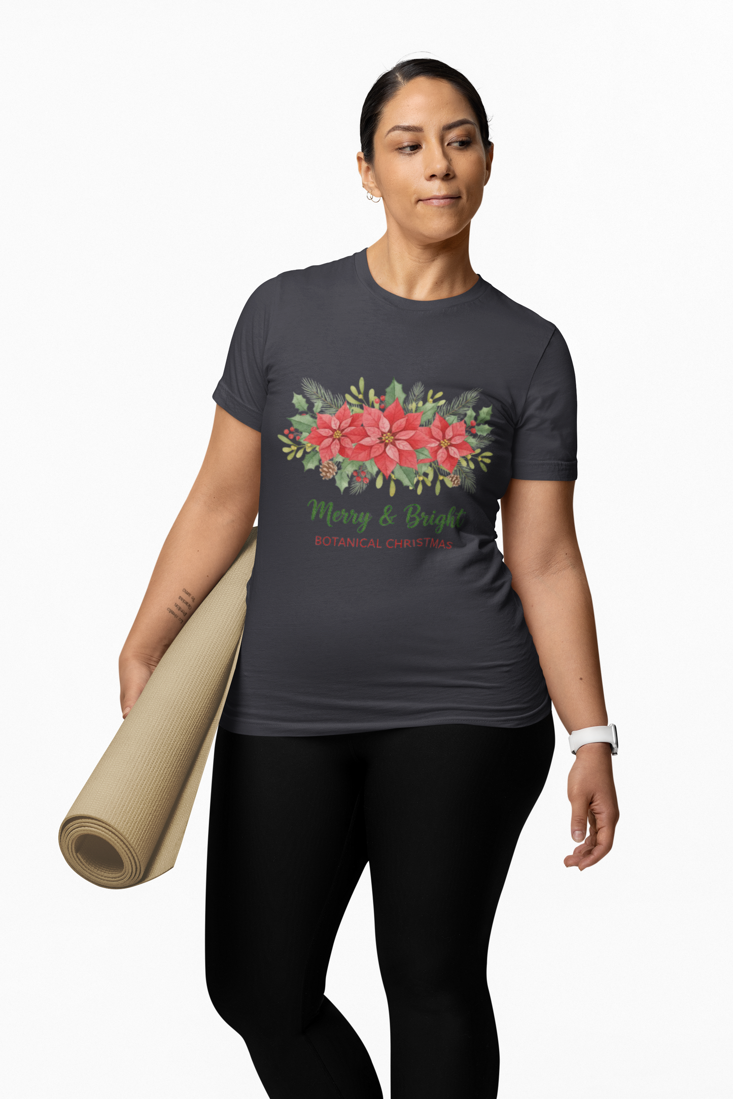 Merry & Bright Botanical Christmas T-Shirt | Festive Poinsettia Floral Tee