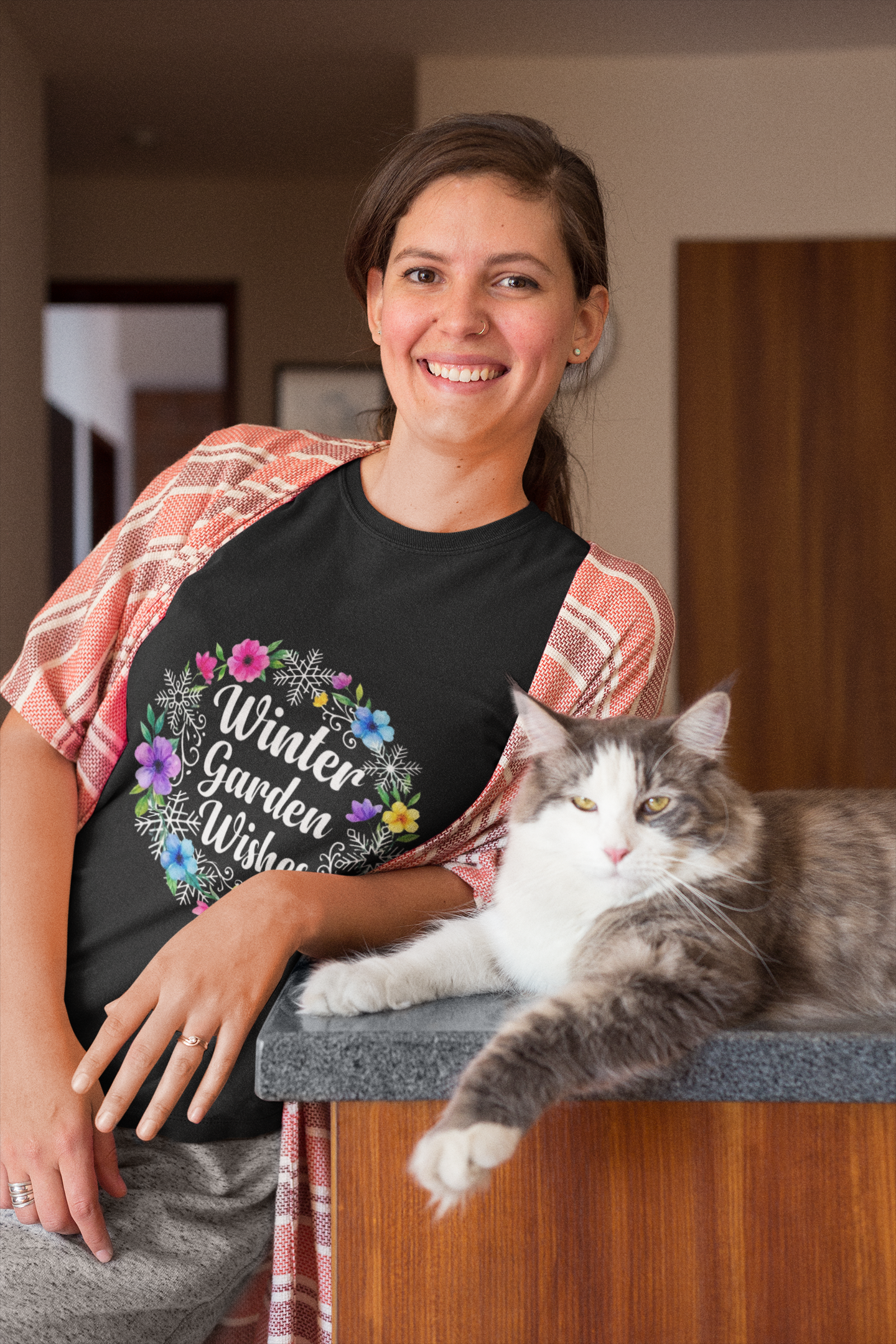 Winter Garden Wishes T-Shirt | Floral Winter Tee (Dark Colors)