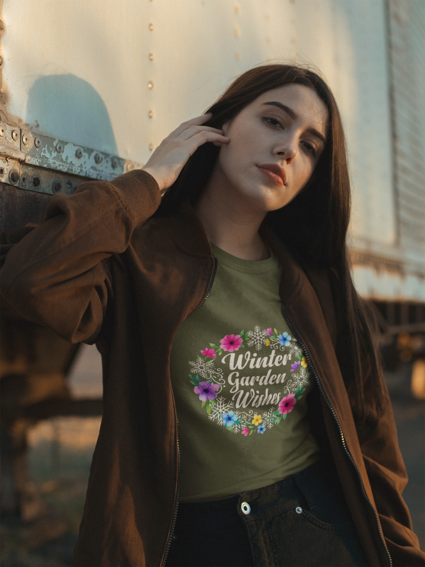 Winter Garden Wishes T-Shirt | Floral Winter Tee (Dark Colors)