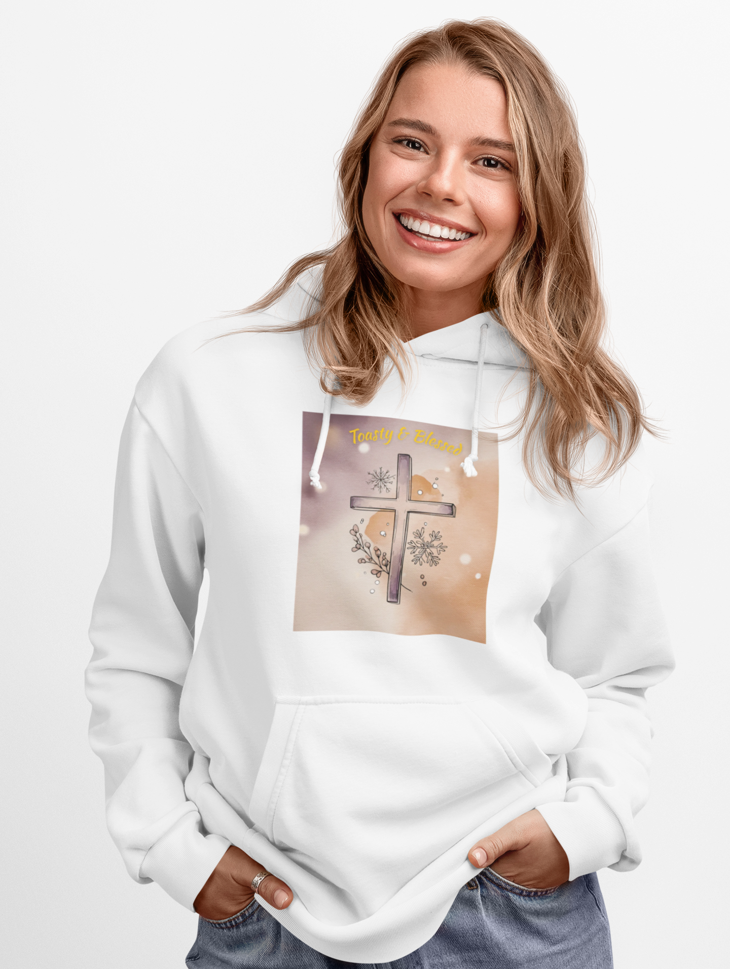 Toasty & Blessed – Christian Winter Cross Hoodie (LS16001)