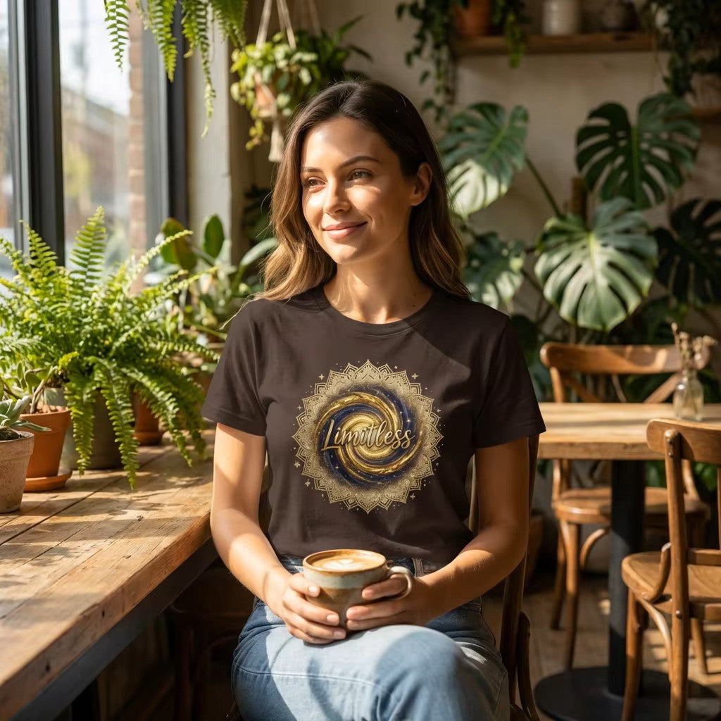 "Limitless" Tee | Inspirational Gold Mandala Galaxy Graphic T-Shirt