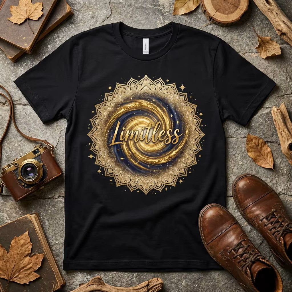 "Limitless" Tee | Inspirational Gold Mandala Galaxy Graphic T-Shirt