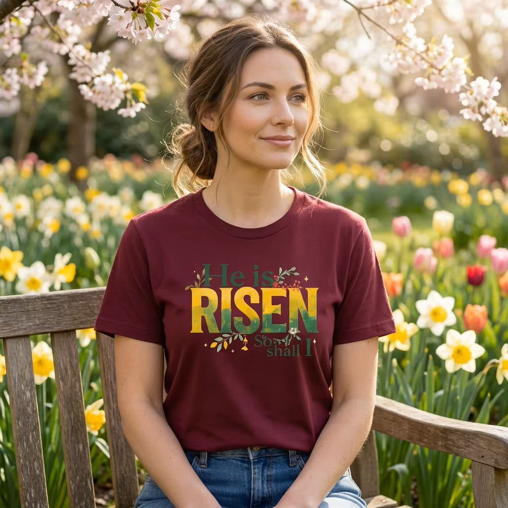 He Is Risen Tee - Christian Easter Celebration Typography T-Shirt