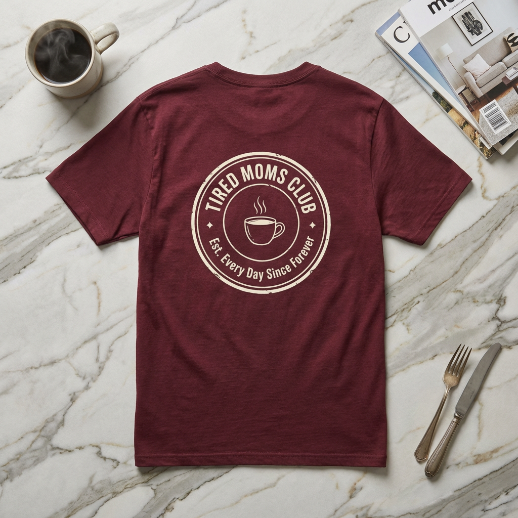 Tired Moms Club T-Shirt | Small front & Large back print | Funny Mother's Day Tee