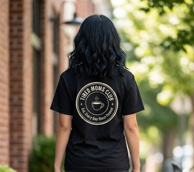 Tired Moms Club T-Shirt | Small front & Large back print | Funny Mother's Day Tee