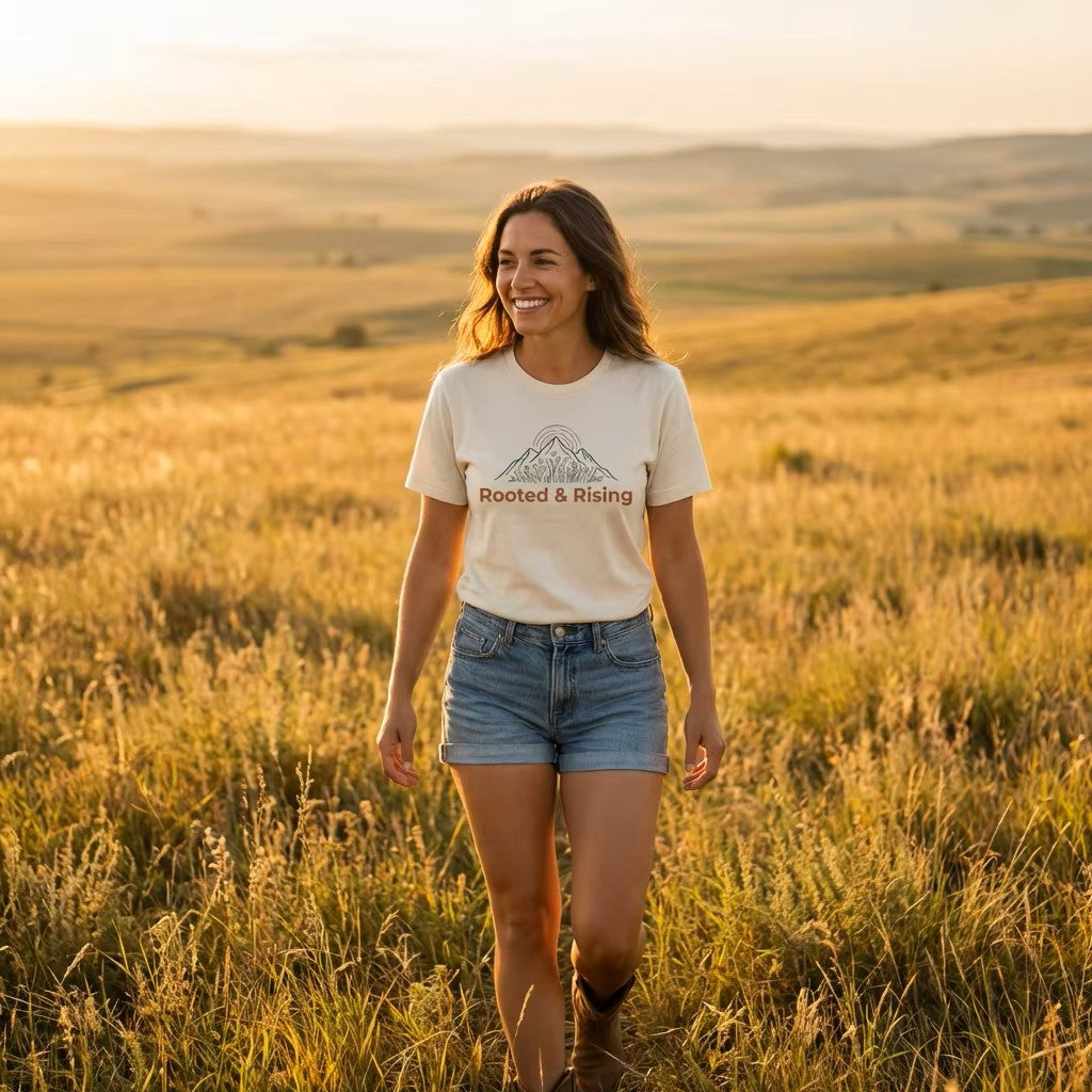 Rooted and Rising T-Shirt | Nature Adventure Spring Tee | Mountain Shirt | Outdoor Graphic Tee | Hiking Gift