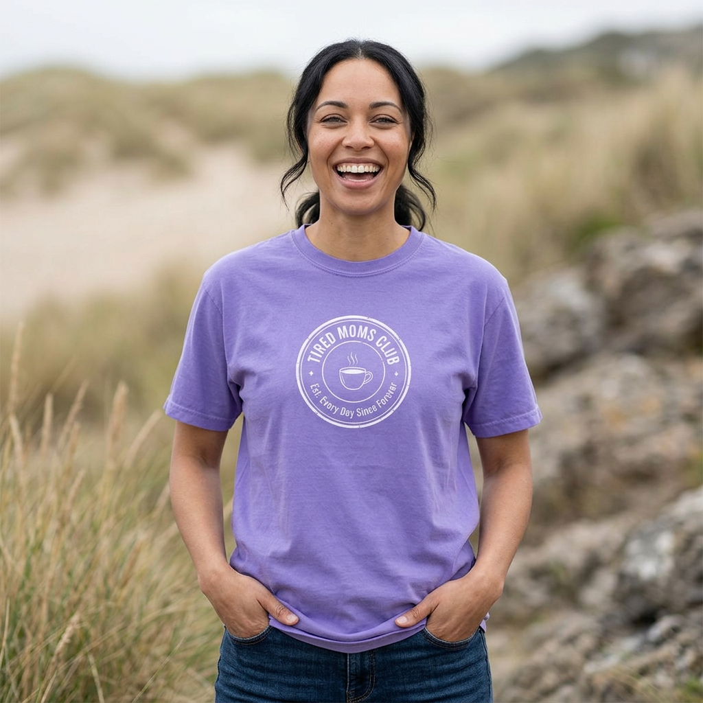 Tired Moms Club T-Shirt | Medium Center Print | Funny Mother's Day Tee | Relatable Mom Gift | Humor Mom Shirt | Gift from Kids
