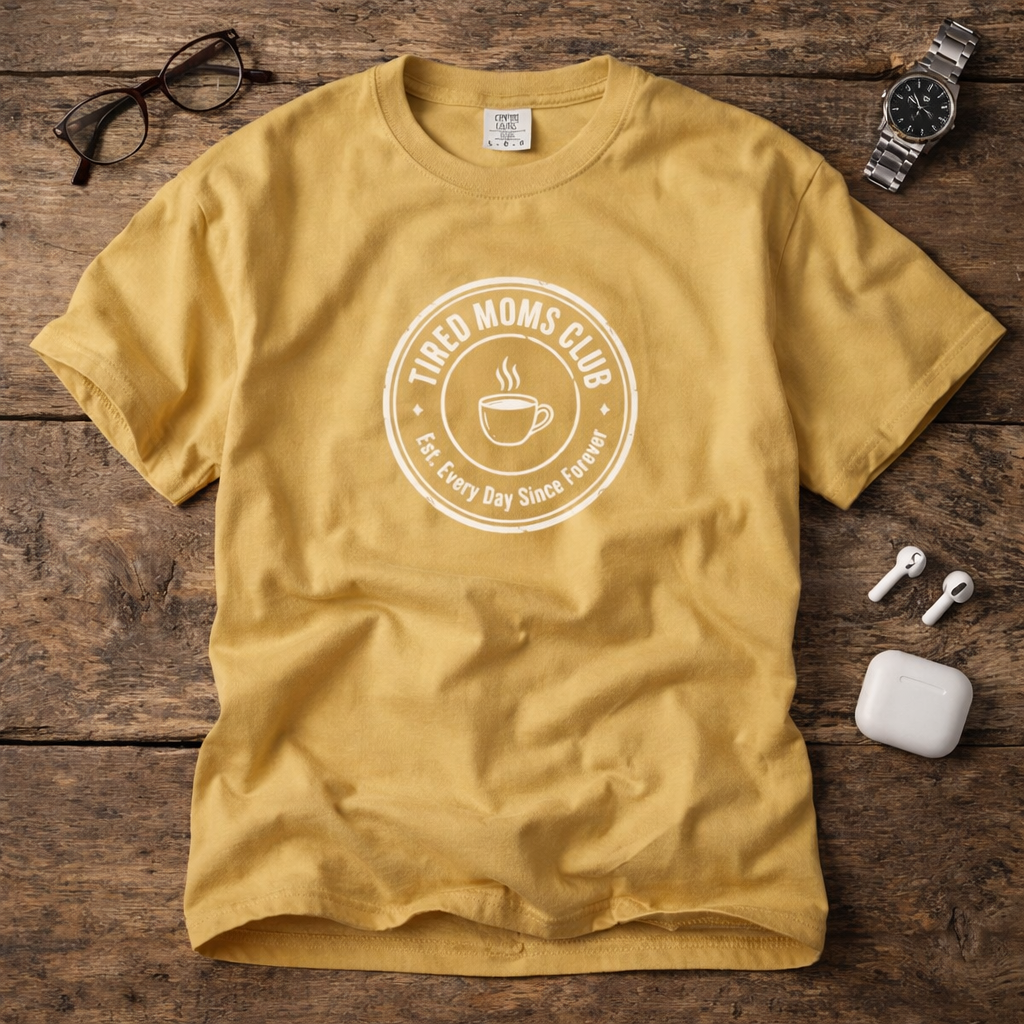 Tired Moms Club T-Shirt | Medium Center Print | Funny Mother's Day Tee | Relatable Mom Gift | Humor Mom Shirt | Gift from Kids