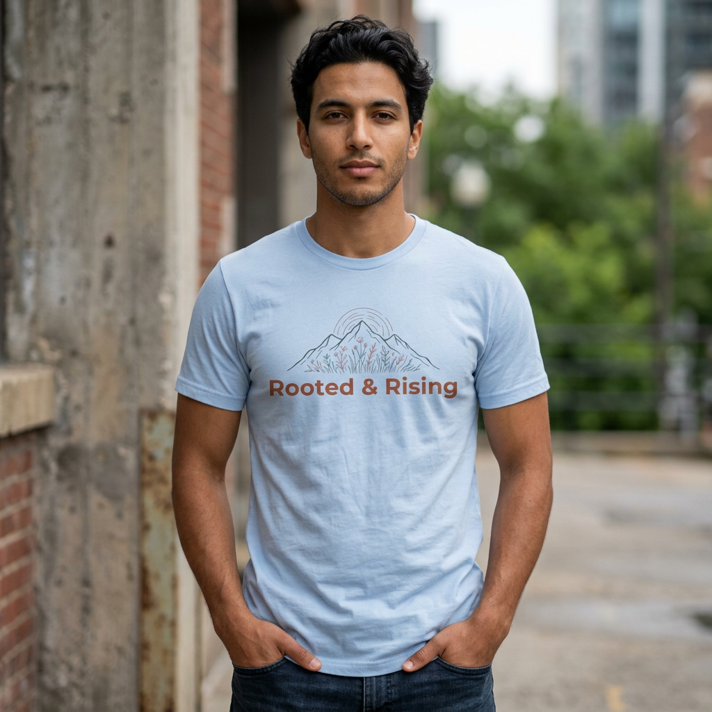 Rooted and Rising T-Shirt | Nature Adventure Spring Tee | Mountain Shirt | Outdoor Graphic Tee | Hiking Gift
