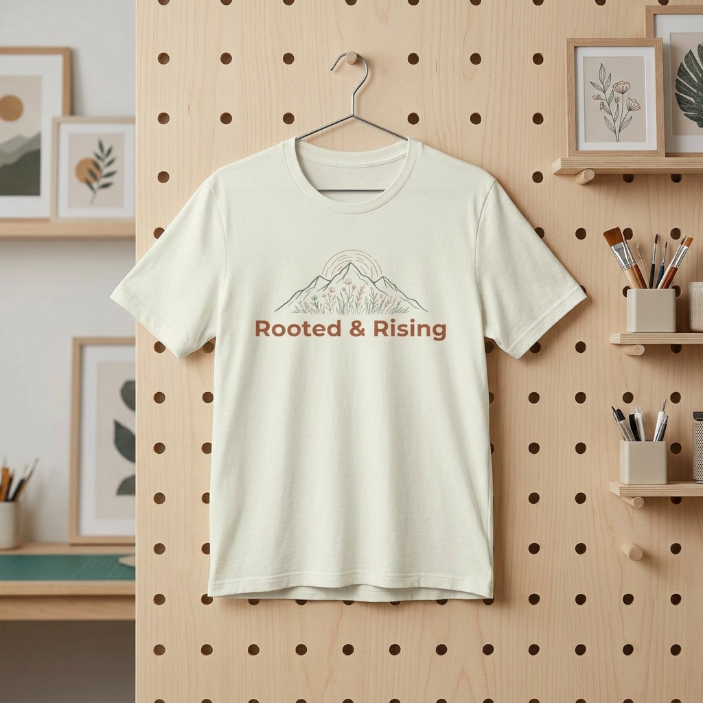 Rooted and Rising T-Shirt | Nature Adventure Spring Tee | Mountain Shirt | Outdoor Graphic Tee | Hiking Gift
