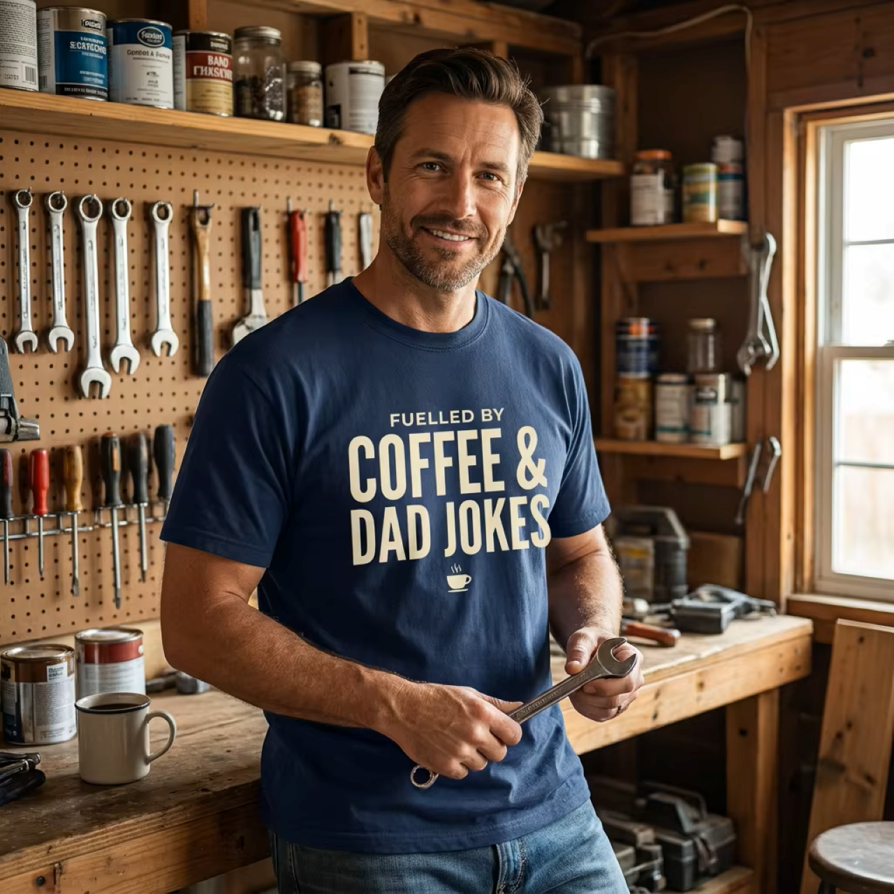 Dad Jokes Coffee Shirt | Funny Father's Day Tee | Gift for Dad | Fuelled by Coffee and Dad Jokes