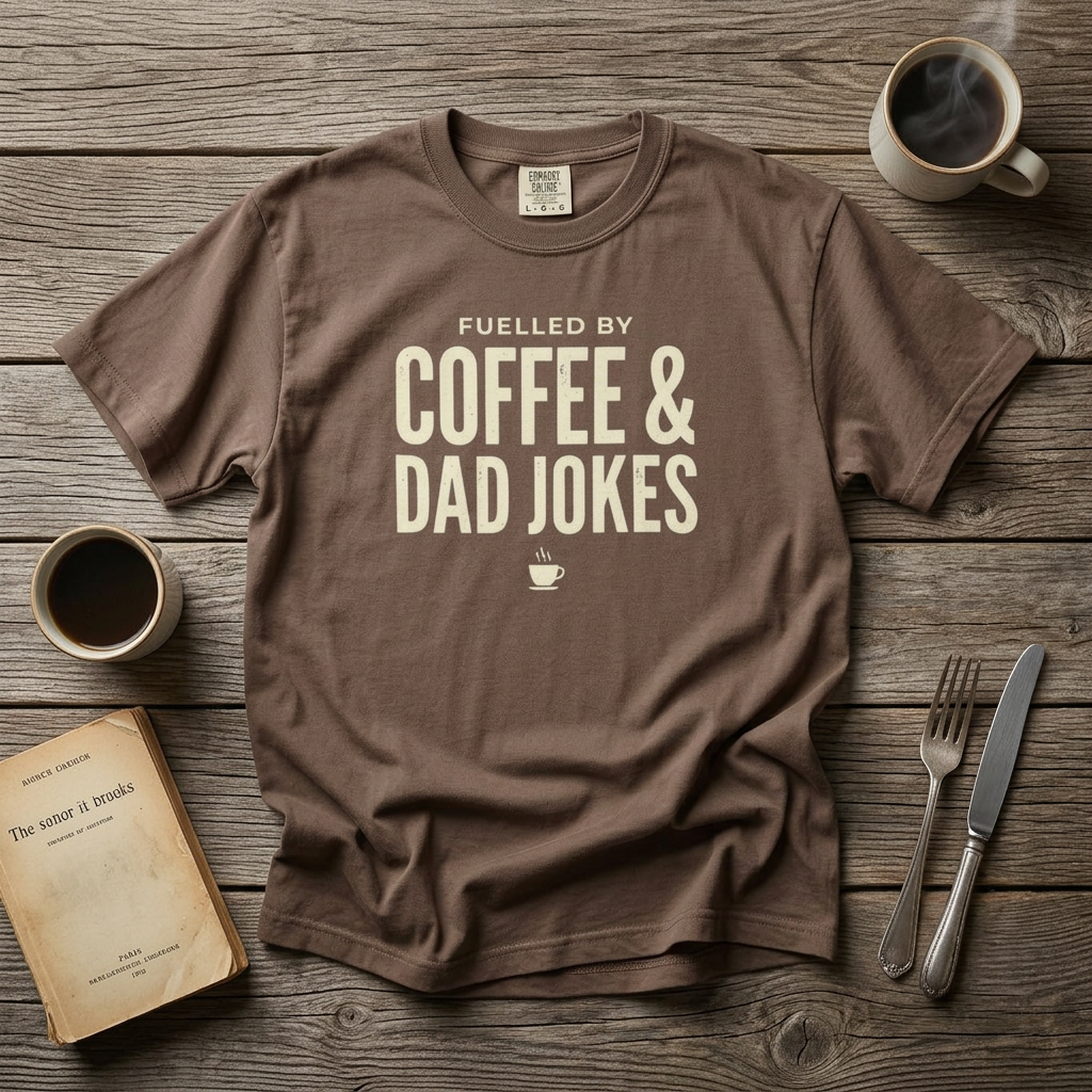 Dad Jokes Coffee Shirt | Funny Father's Day Tee | Gift for Dad | Fuelled by Coffee and Dad Jokes