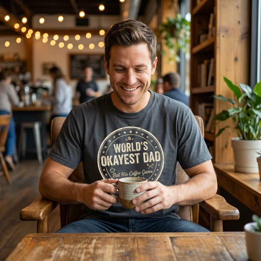 World's Okayest Dad Shirt | Funny Father's Day Coffee Tee | Humorous Dad Gift
