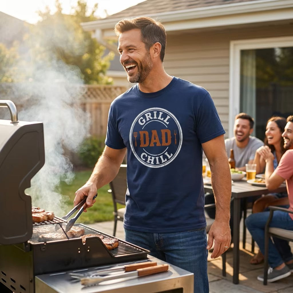 Grill and Chill Dad Shirt | BBQ Dad Father's Day Tee | Funny Dad Grilling Gift | BBQ Lover Dad Shirt
