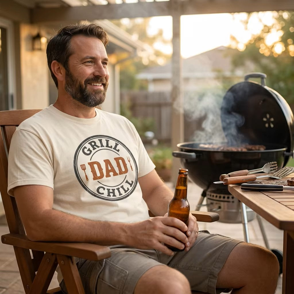Grill and Chill Dad Shirt | BBQ Dad Father's Day Tee | Funny Dad Grilling Gift | BBQ Lover Dad Shirt
