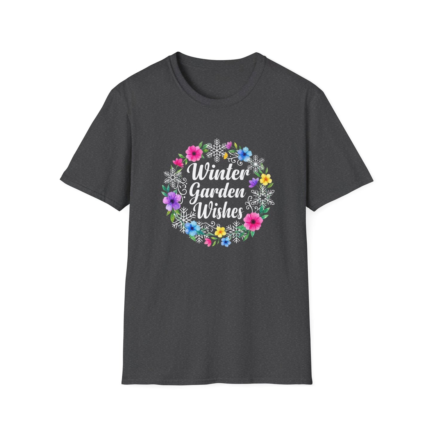 Winter Garden Wishes T-Shirt | Floral Winter Tee (Dark Colors)