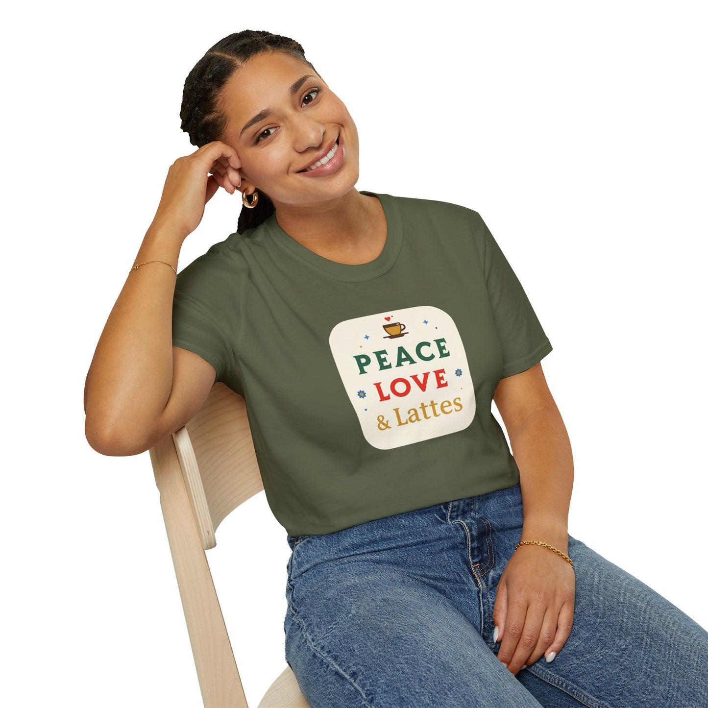 Peace, Love & Lattes T-Shirt | Cozy Coffee Lover Graphic Tee