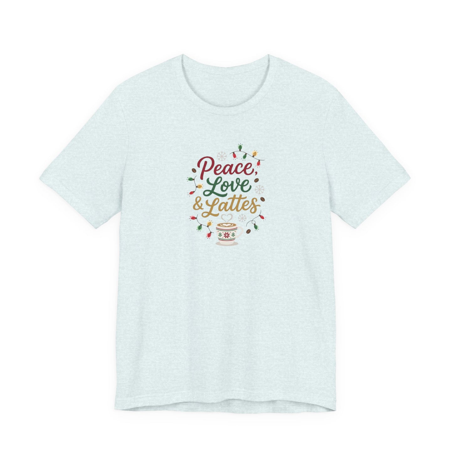 Peace, Love & Lattes Christmas T-Shirt | Festive Coffee Lover Tee