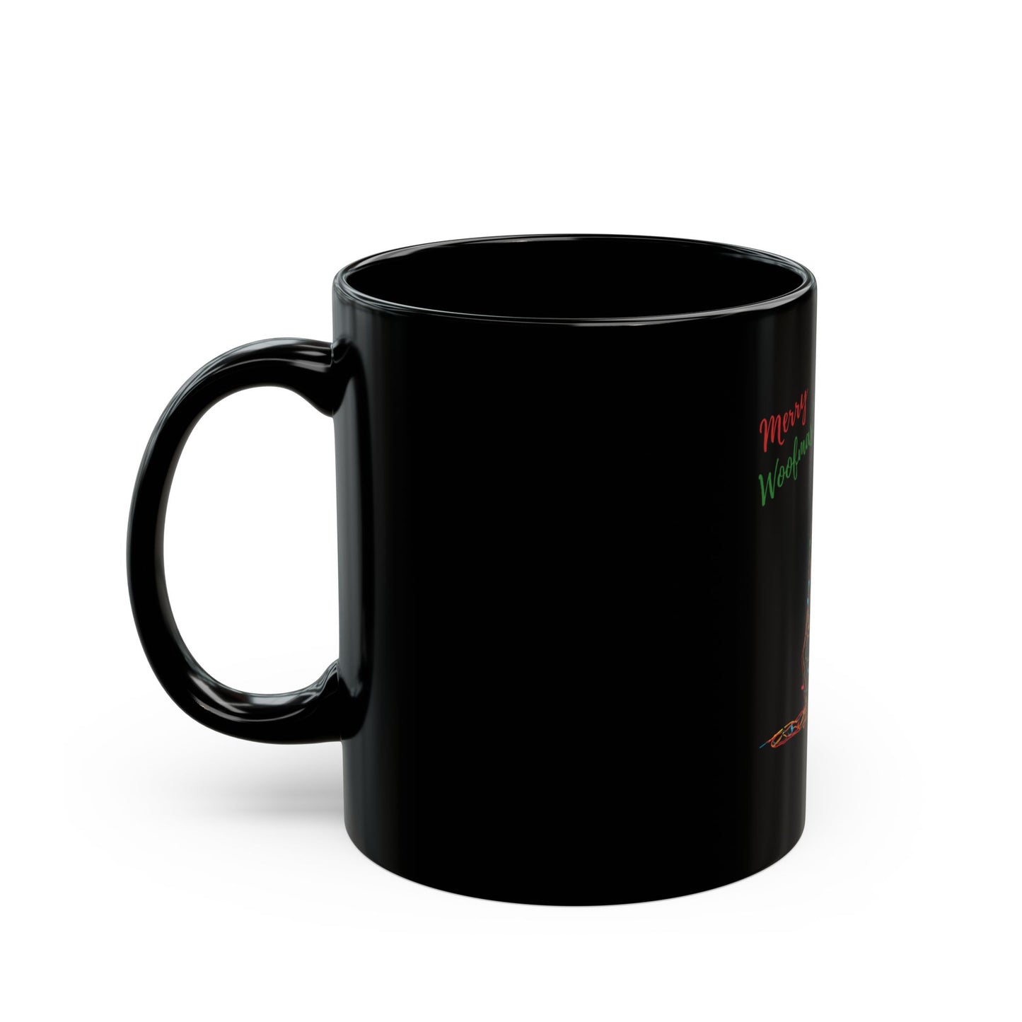 Merry Woofmas! Dog Christmas Mug — Black Center Design