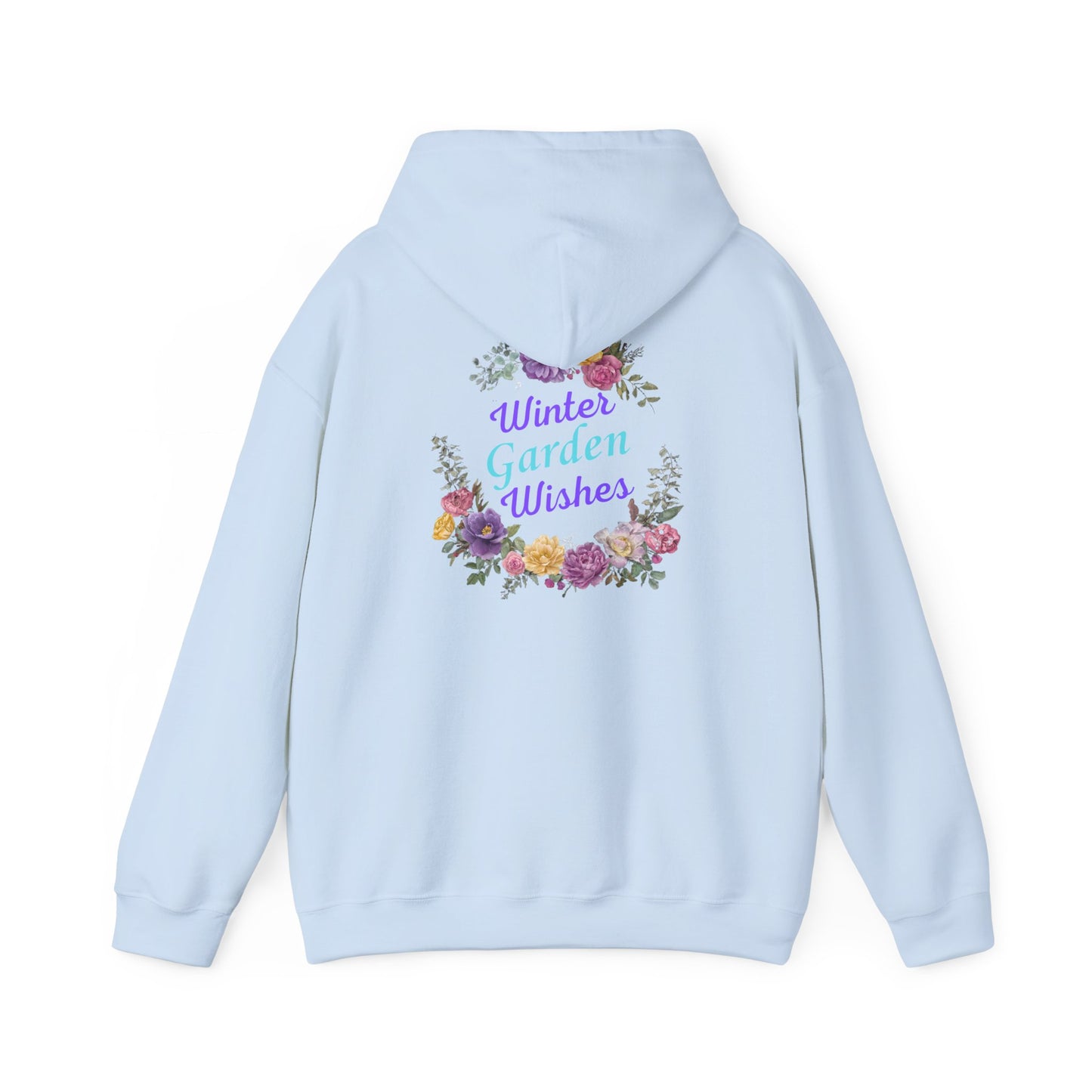 "Winter Garden Wishes" Floral Wreath Hoodie | Floral Warmth Back Print Winter Pullover