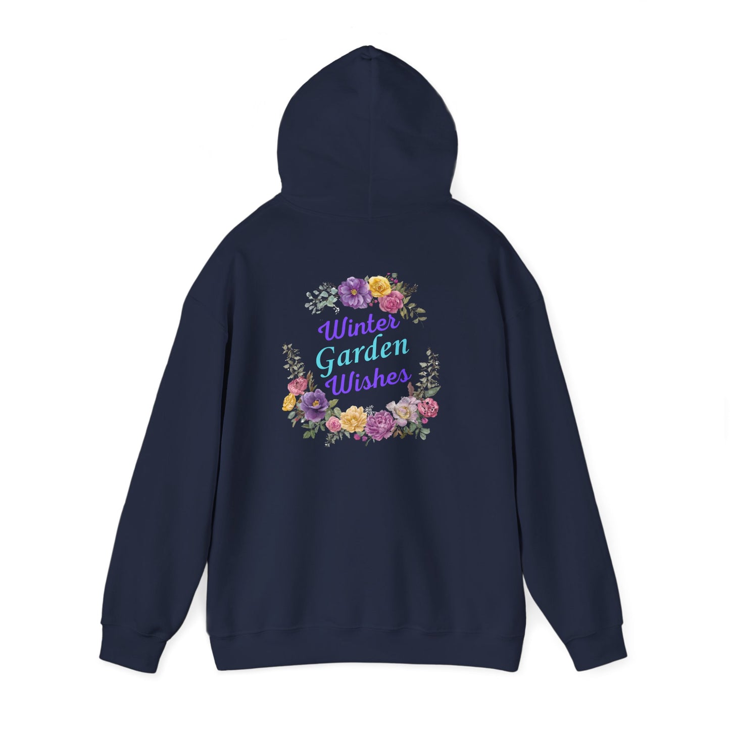 "Winter Garden Wishes" Floral Wreath Hoodie | Floral Warmth Back Print Winter Pullover