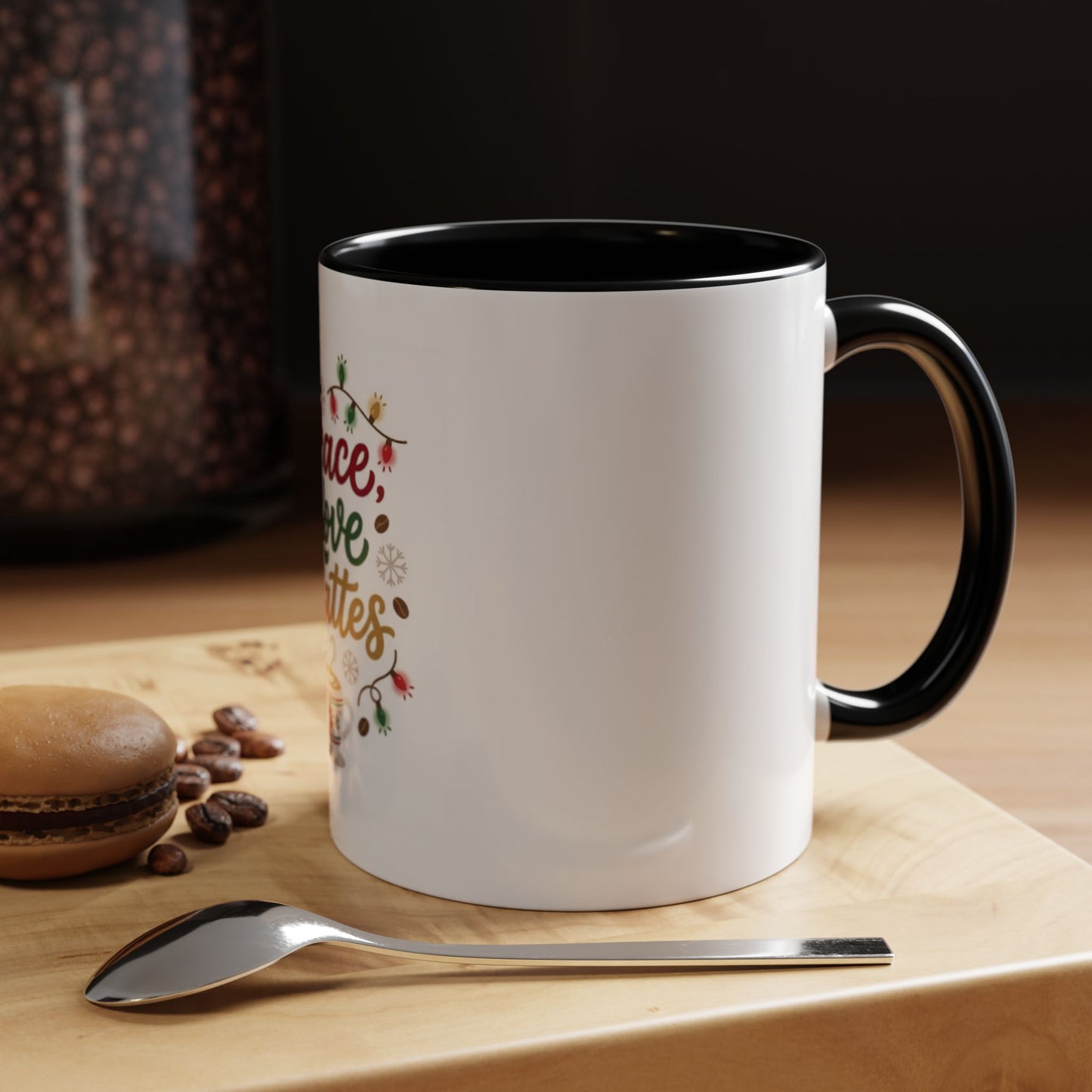 Peace, Love & Lattes Mug | Festive Coffee Center Print Cup