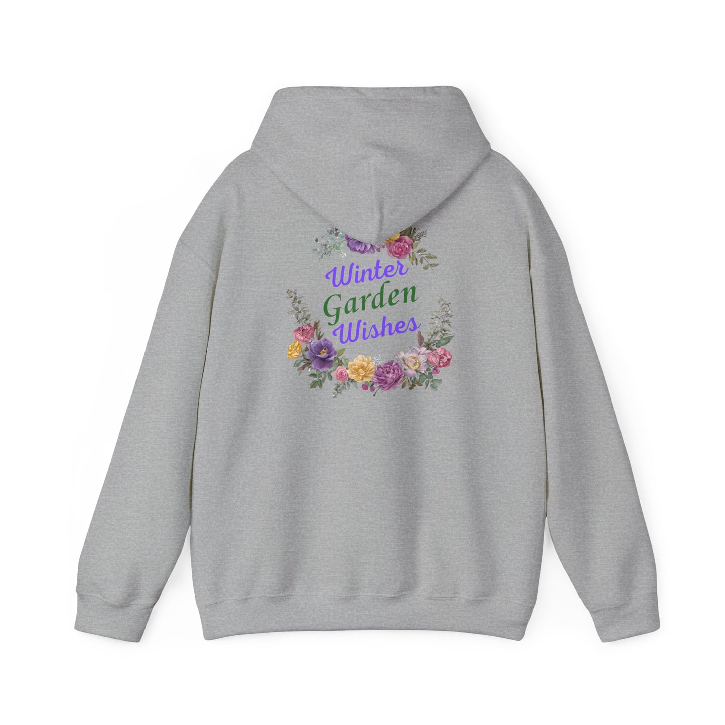"Winter Garden Wishes" Floral Wreath Hoodie | Floral Warmth Back Print Winter Pullover