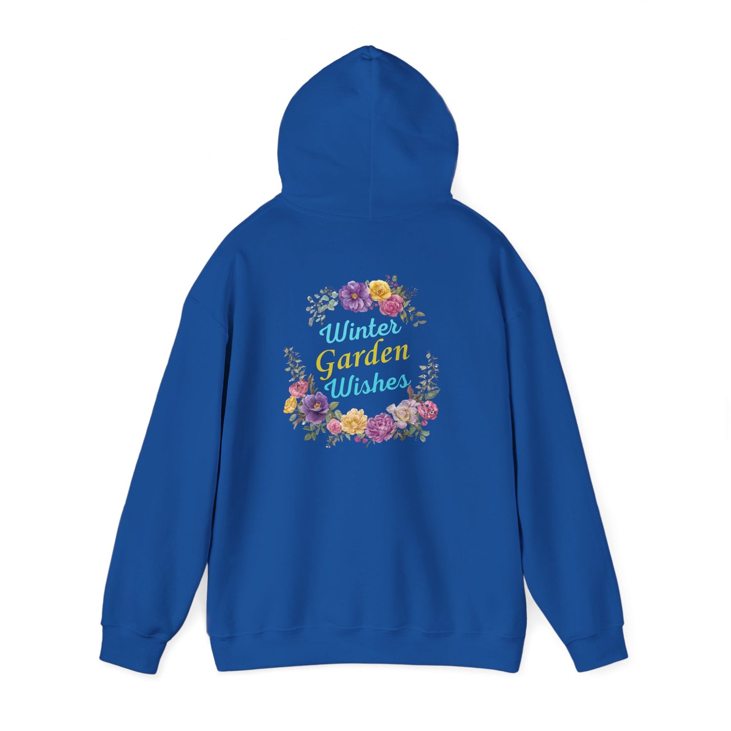 "Winter Garden Wishes" Floral Wreath Hoodie | Floral Warmth Back Print Winter Pullover