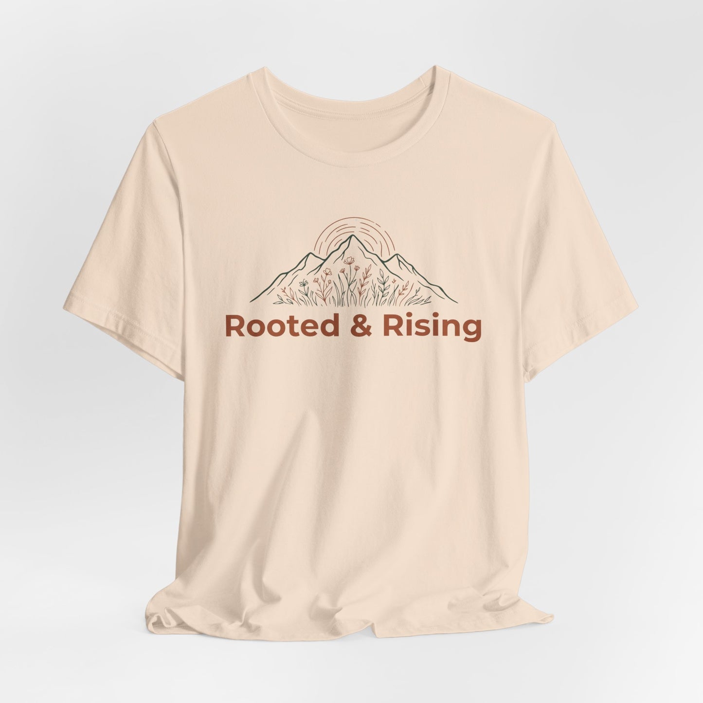 Rooted and Rising T-Shirt | Nature Adventure Spring Tee | Mountain Shirt | Outdoor Graphic Tee | Hiking Gift