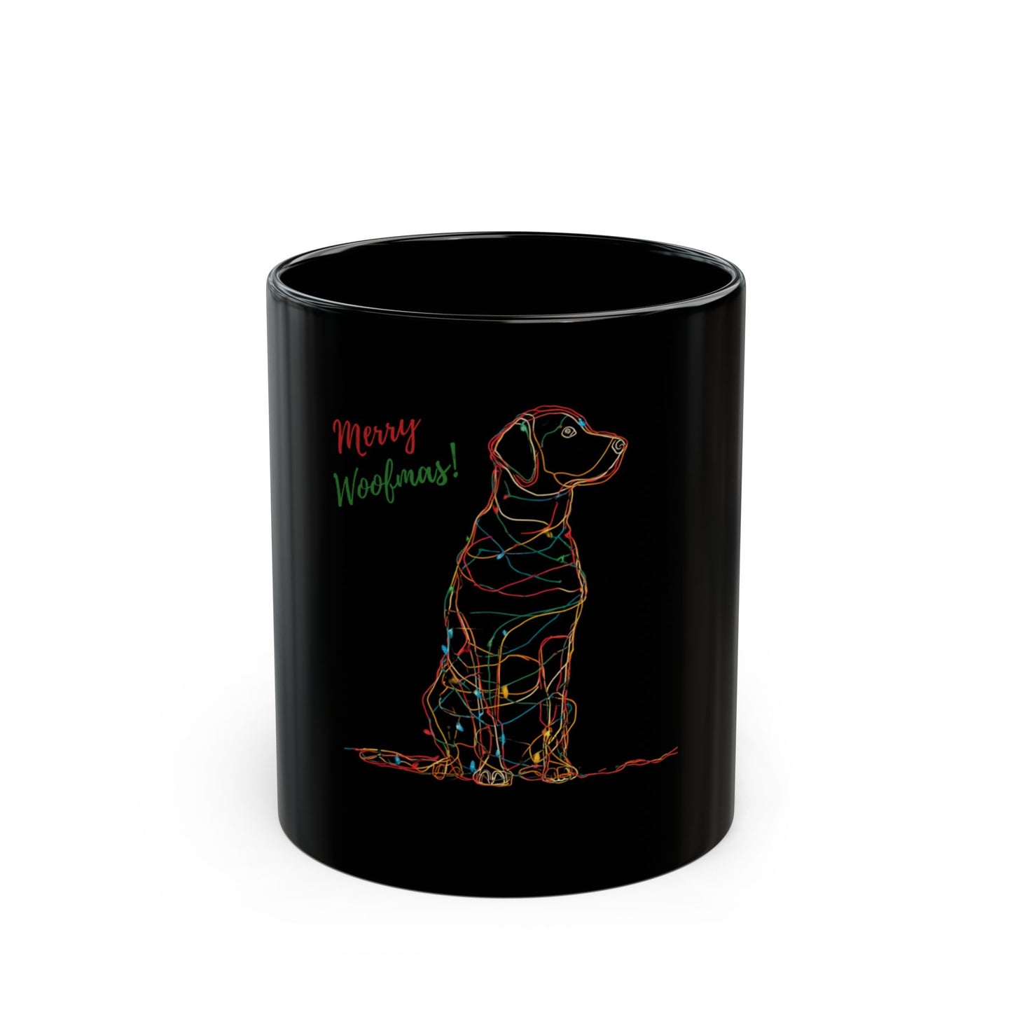 Merry Woofmas! Dog Christmas Mug — Black Center Design