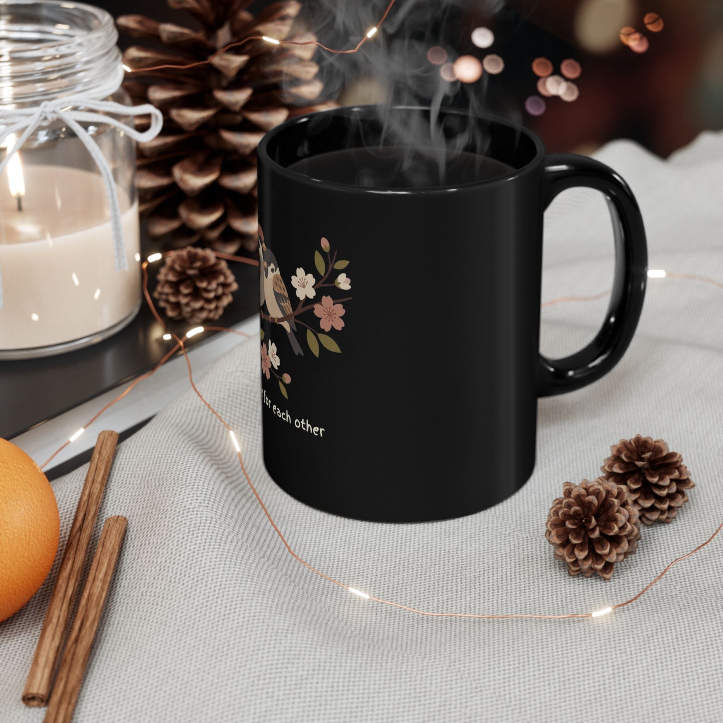 "Made for Each Other" Mug — Cute Sparrow Couple Ceramic Coffee Cup (11oz/15oz)