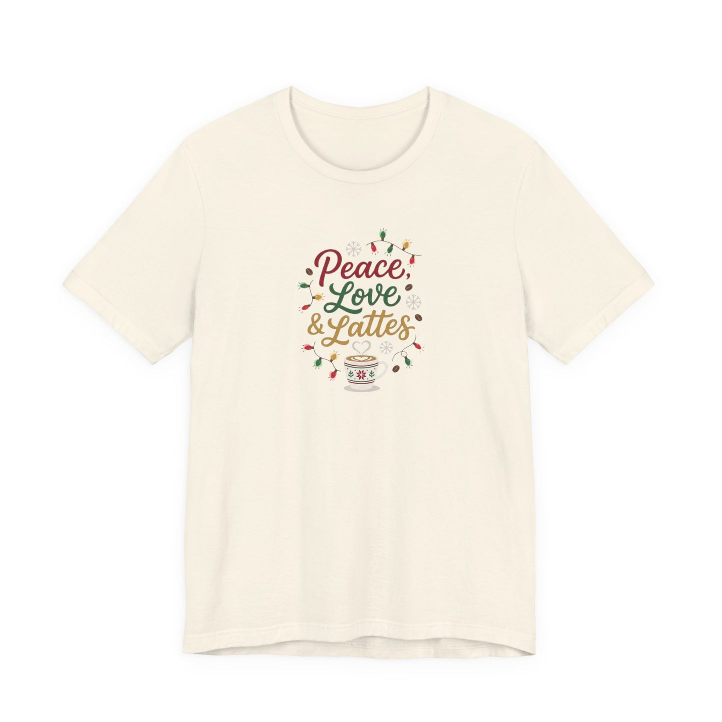 Peace, Love & Lattes Christmas T-Shirt | Festive Coffee Lover Tee