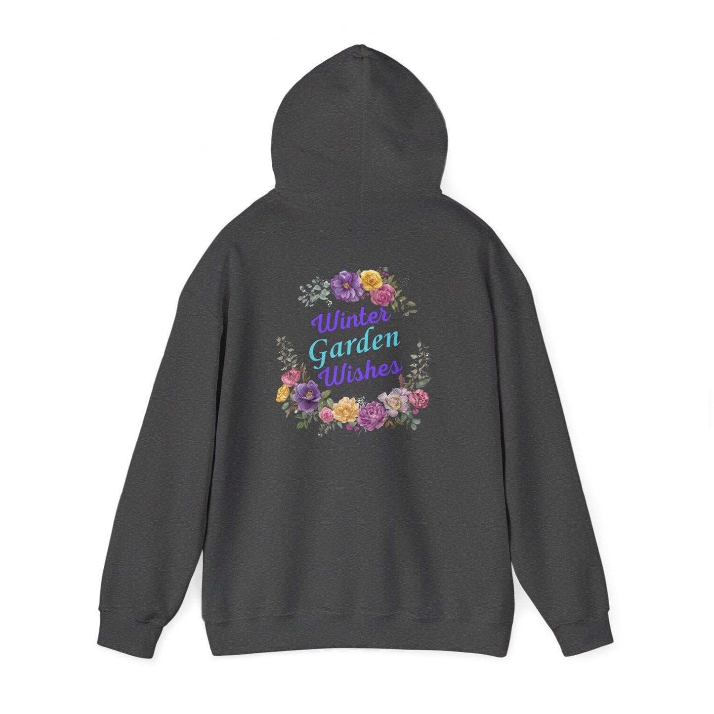 "Winter Garden Wishes" Floral Wreath Hoodie | Floral Warmth Back Print Winter Pullover