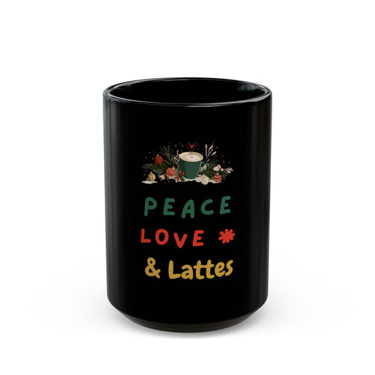 Peace, Love & Lattes Black Mug | Bold Coffee Lover Cup