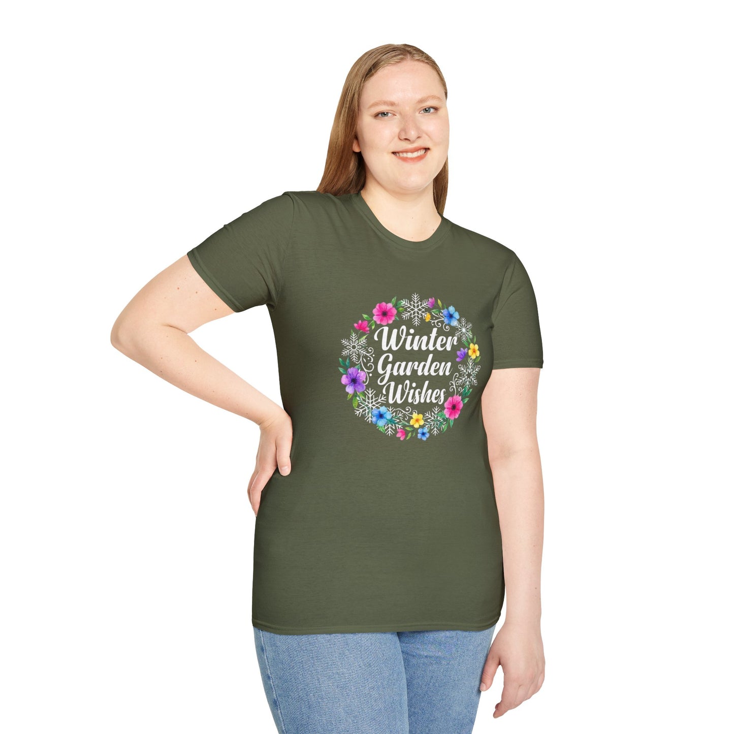 Winter Garden Wishes T-Shirt | Floral Winter Tee (Dark Colors)