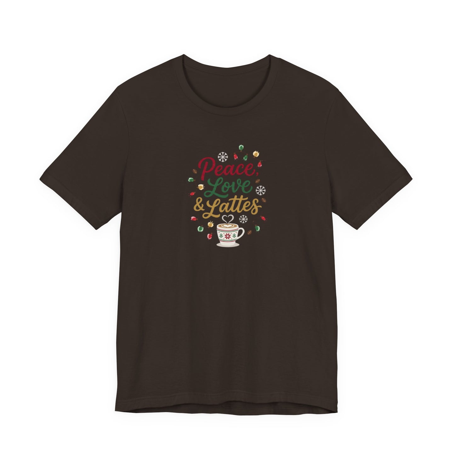 Peace, Love & Lattes Christmas T-Shirt | Festive Coffee Lover Tee