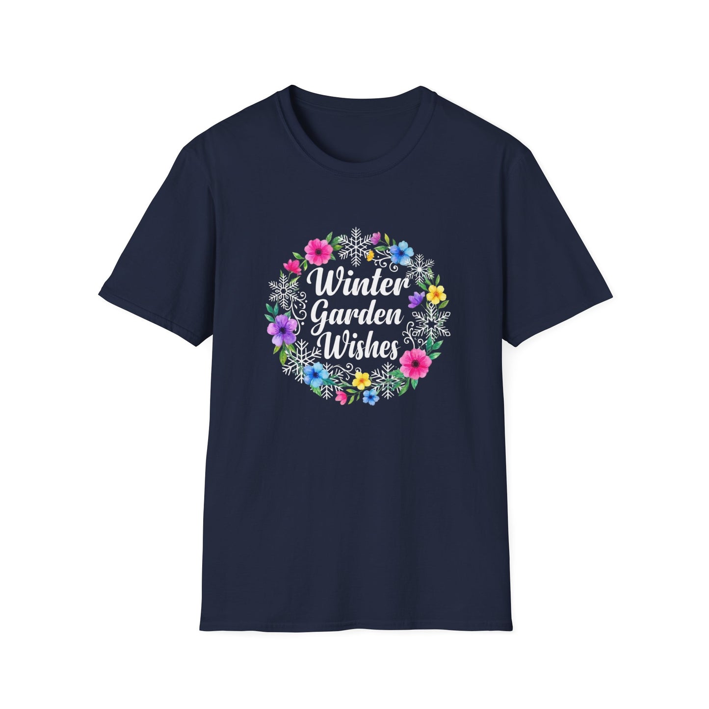 Winter Garden Wishes T-Shirt | Floral Winter Tee (Dark Colors)