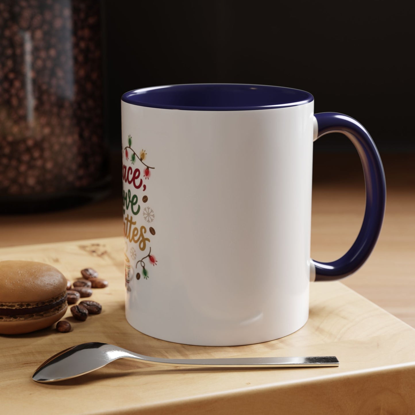 Peace, Love & Lattes Mug | Festive Coffee Center Print Cup