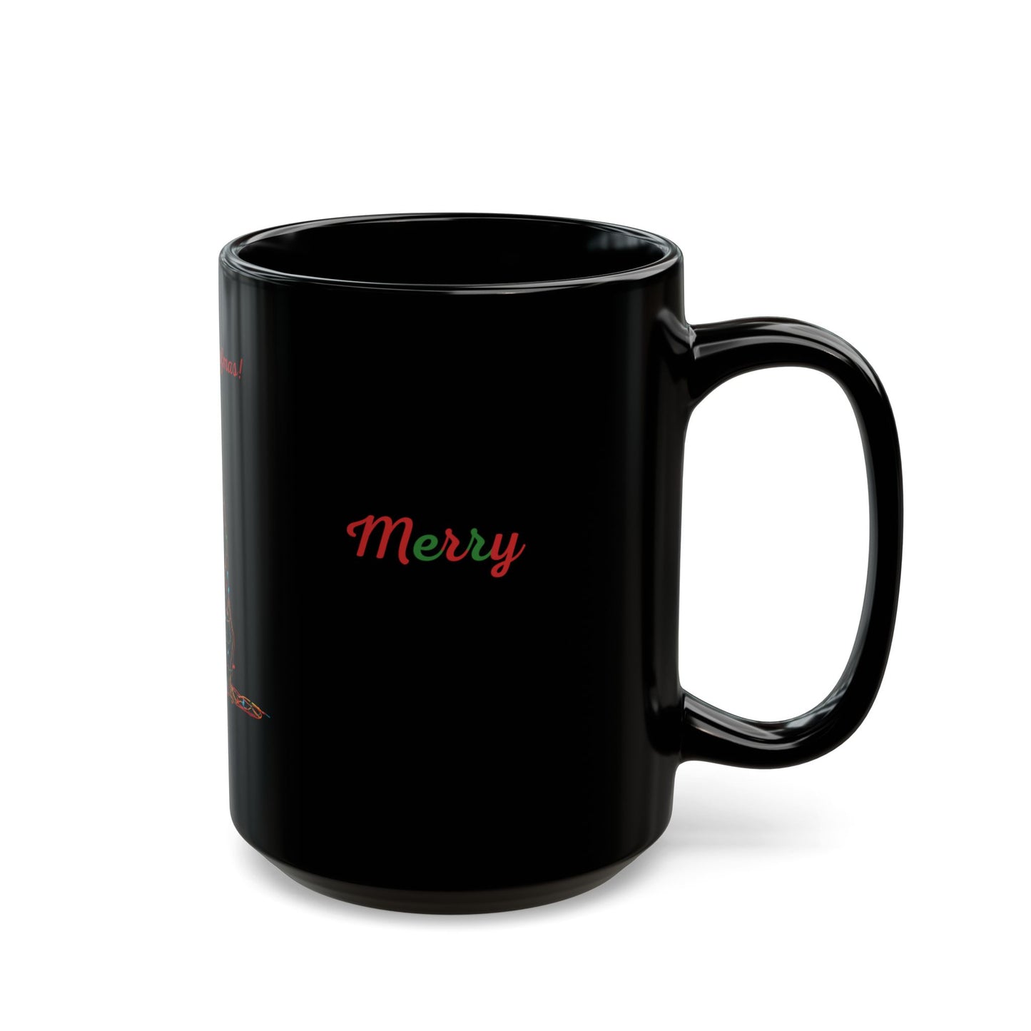 Merry Woofmas! Dog Christmas Mug — Black (Wrap + Center Designs)