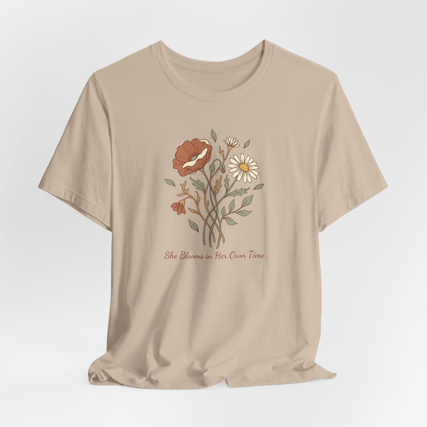 She Blooms in Her Own Time T-Shirt | Spring Botanical Tee
