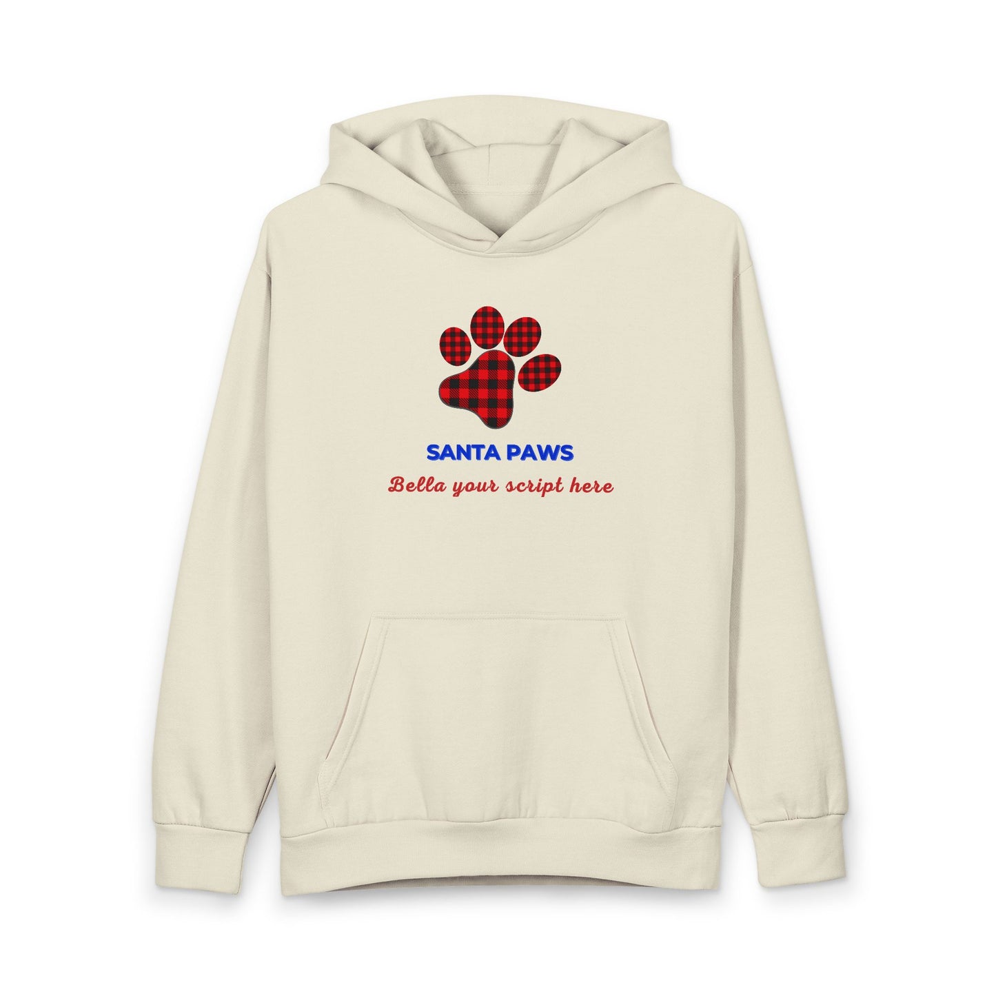 Santa Paws Personalized Holiday Hoodie — Plaid Paw Print for Dog Lovers