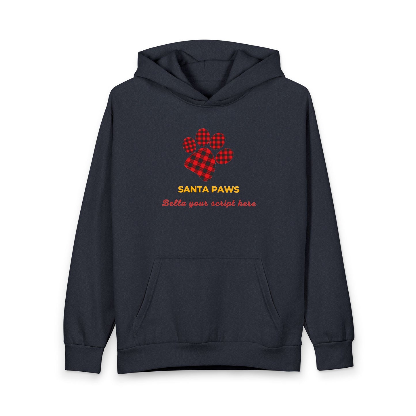 Santa Paws Personalized Holiday Hoodie — Plaid Paw Print for Dog Lovers
