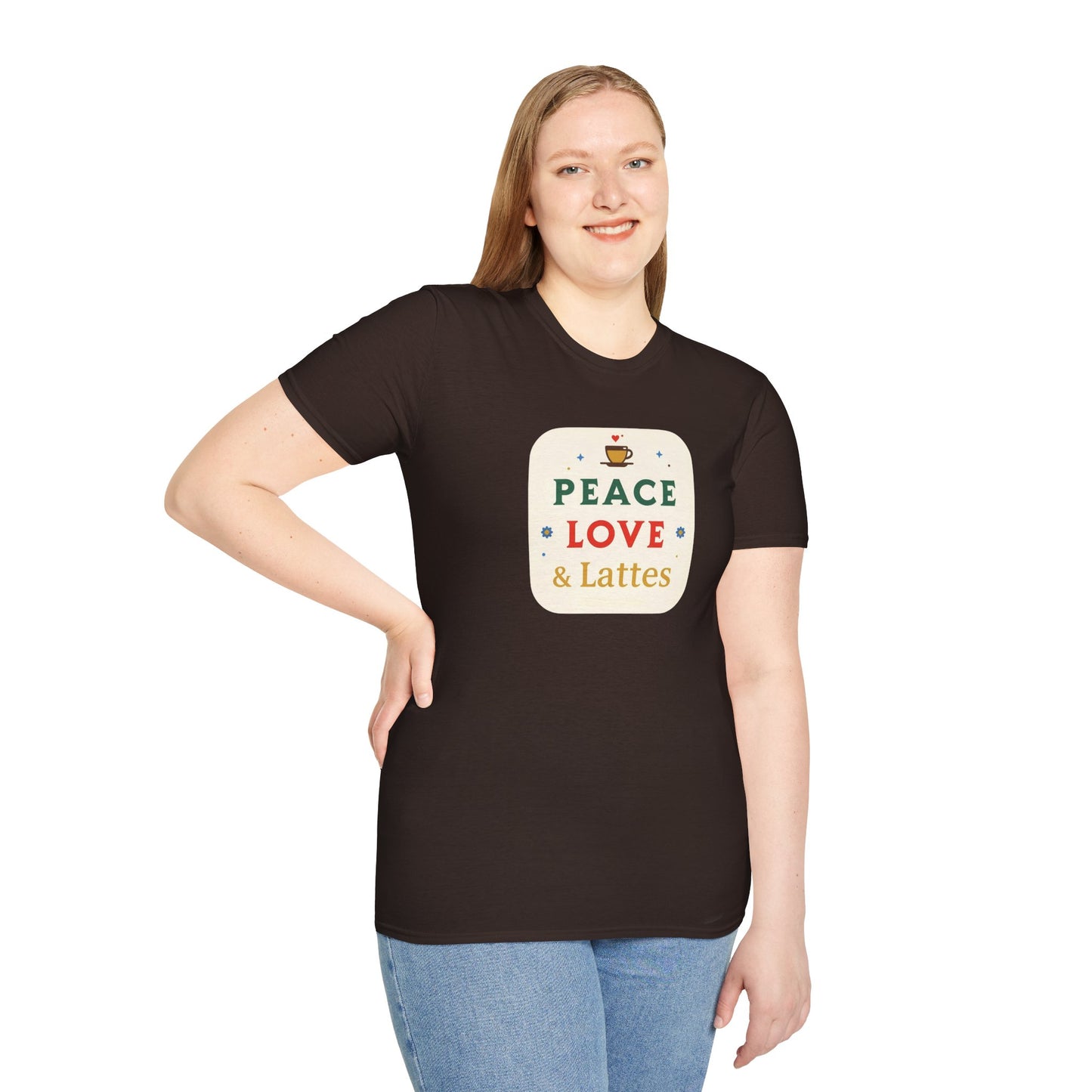 Peace, Love & Lattes T-Shirt | Cozy Coffee Lover Graphic Tee