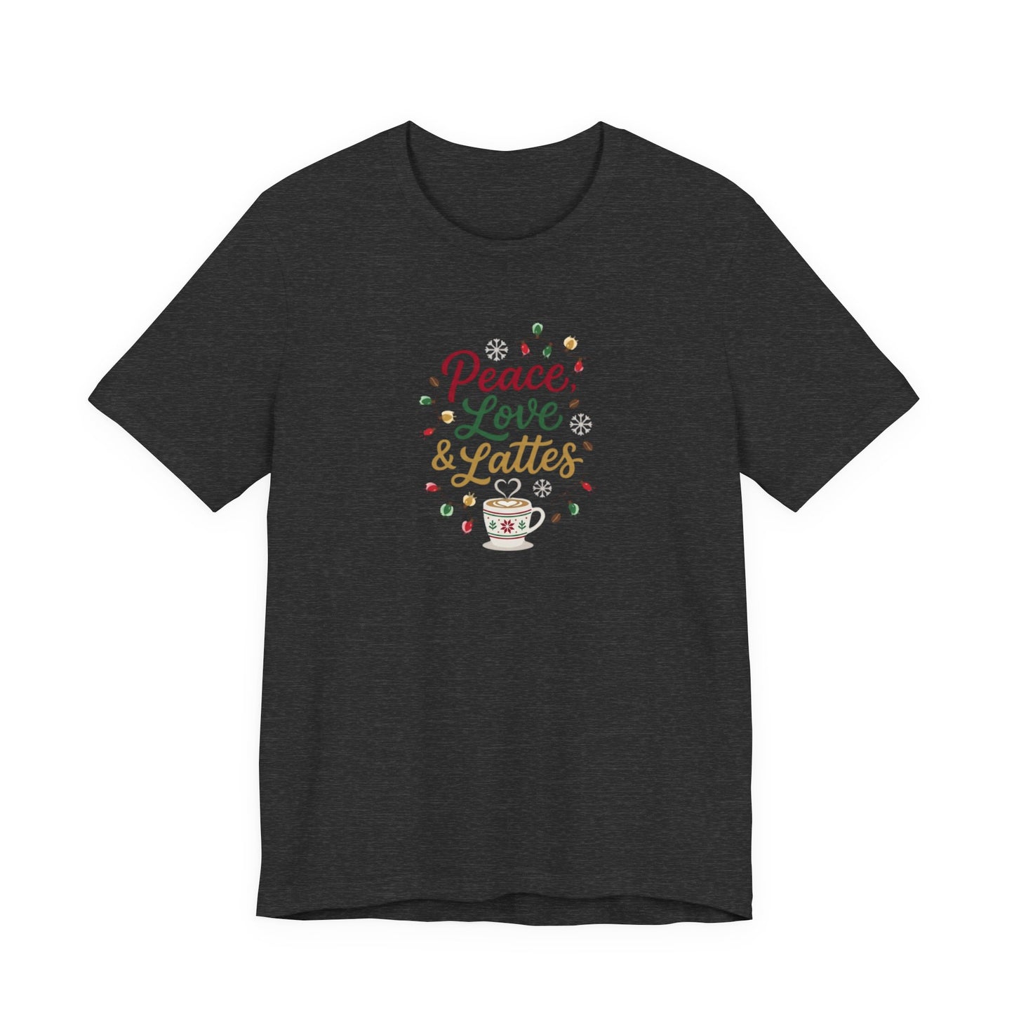 Peace, Love & Lattes Christmas T-Shirt | Festive Coffee Lover Tee